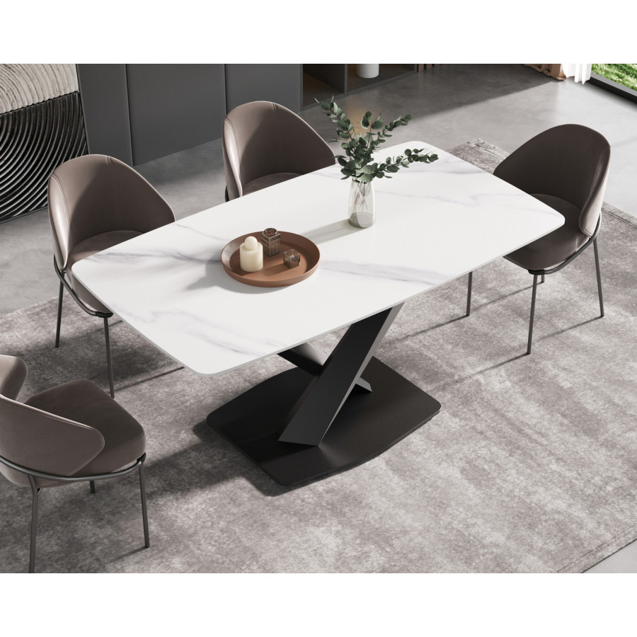 Crenus Lavina Curved Rectangular Dining Table - White/Black, 70.87''