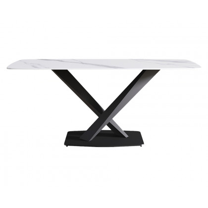 Crenus Lavina Curved Rectangular Dining Table - White/Black, 70.87''