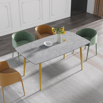 Crenus Cavaliere Curved Rectangular Dining Table - Gray/Gold, 63"