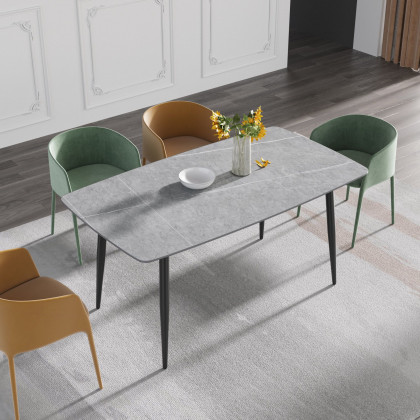 Crenus Cavaliere Curved Rectangular Dining Table - Gray/Gold, 63"