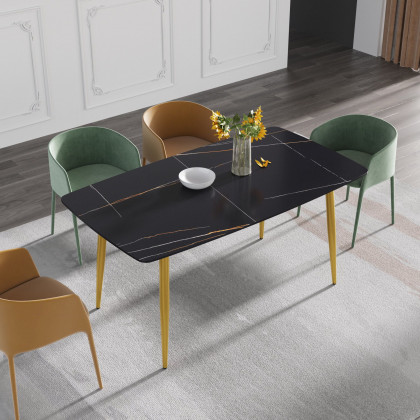 Crenus Cavaliere Curved Rectangular Dining Table - Gray/Gold, 63"