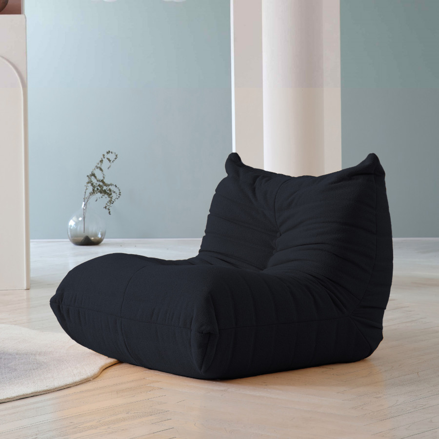 Crenus 34.25" Caterpillar Sofa Chair - Black, Teddy Velvet