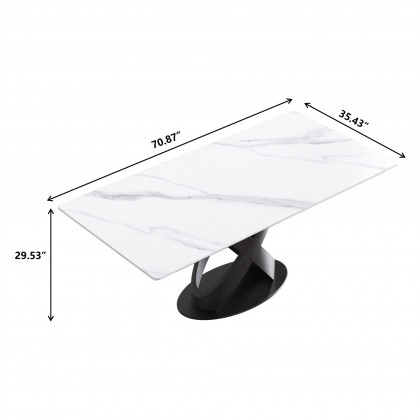 Crenus Basalto Rectangular Dining Table - White/Black, 63"
