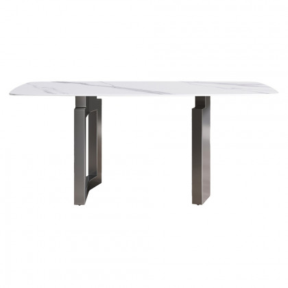 Crenus Basalto Curved Rectangular Dining Table - White/Gold, 63"