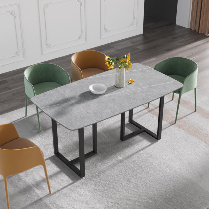 Crenus Pietra Curved Rectangular Dining Table - White/Gold, 63"