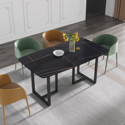 Crenus Pietra Curved Rectangular Dining Table - White/Gold, 63"