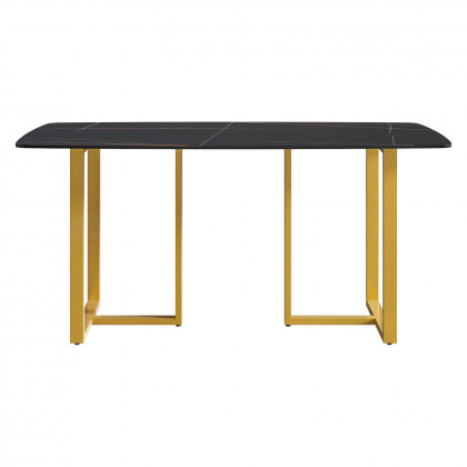Crenus Pietra Curved Rectangular Dining Table - White/Gold, 63"