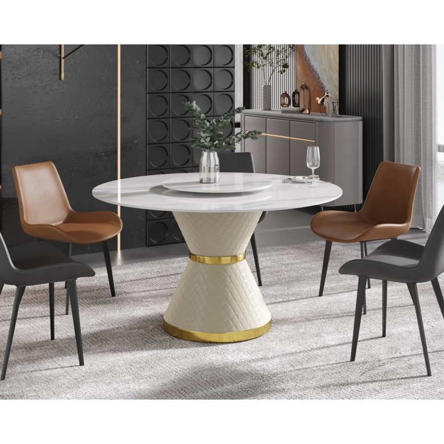 Crenus Raffinata Round Dining Table with White Lazy Susan - White, 53.15”