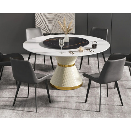 Crenus Raffinata Round Dining Table with White Lazy Susan - White, 53.15”