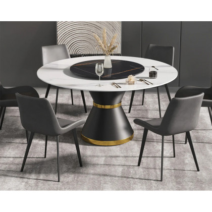 Crenus Raffinata Round Dining Table with White Lazy Susan - White, 53.15”