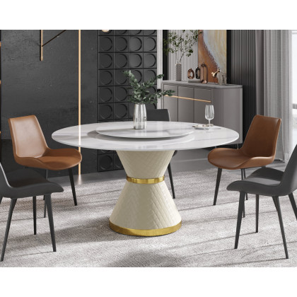 Crenus Raffinata Round Dining Table with White Lazy Susan - White, 53.15”