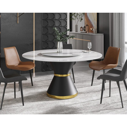Crenus Raffinata Round Dining Table with White Lazy Susan - White, 53.15”