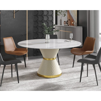Crenus Raffinata Round Dining Table with White Lazy Susan - White, 53.15”