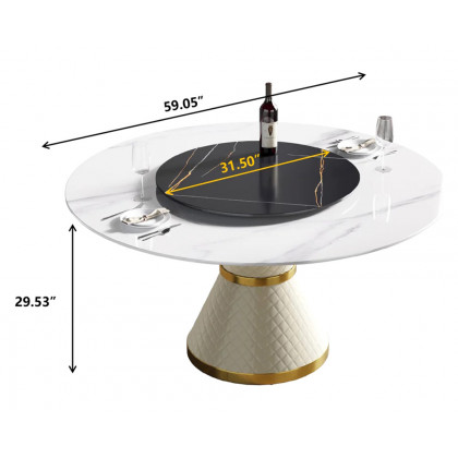 Crenus Raffinata Round Dining Table with White Lazy Susan - White, 53.15”