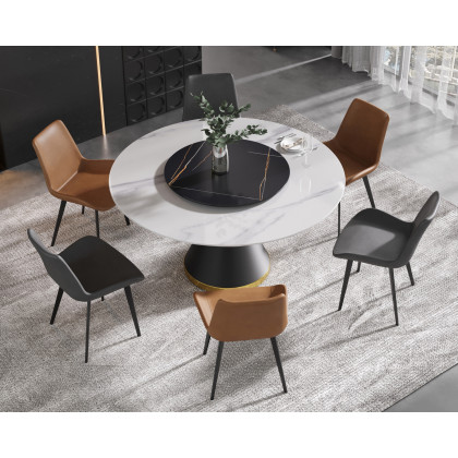 Crenus Raffinata Round Dining Table with White Lazy Susan - White, 53.15”