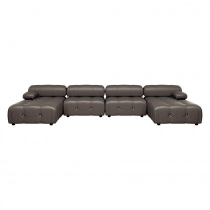 Crenus Lusso 138.60" U-Shaped Leather Sectional Sofa Lounge With 2 Ottomans - Brown