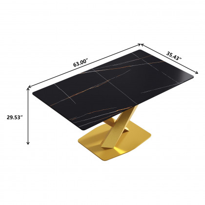 Crenus Pietra Rectangular Dining Table - White/Gold, 63"
