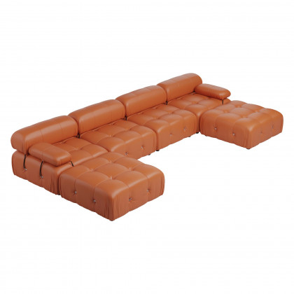 Crenus Lusso 138.60" U-Shaped Leather Sectional Sofa Lounge With 2 Ottomans - Orange