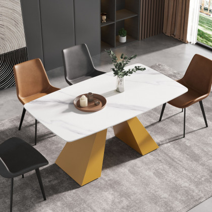 Crenus La Regina Curved Rectangular Dining Table - White/Black, 70.87''