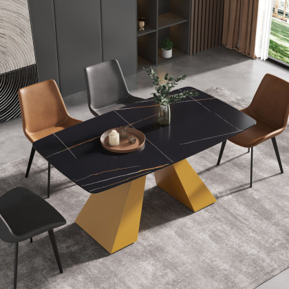 Crenus La Regina Curved Rectangular Dining Table - White/Black, 70.87''
