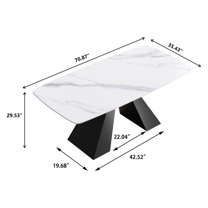 Crenus La Regina Curved Rectangular Dining Table - White/Black, 70.87''