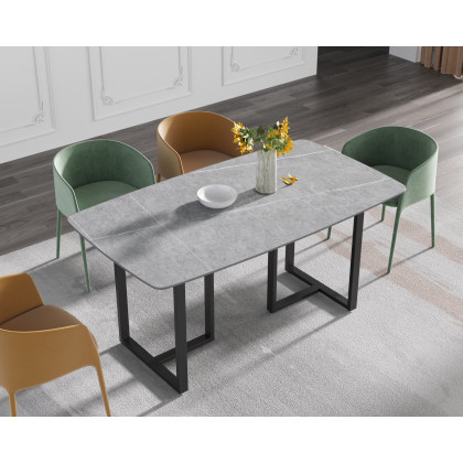 Crenus Pietra Curved Rectangular Dining Table - Gray/Gold, 70.87''