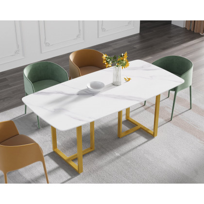 Crenus Pietra Curved Rectangular Dining Table - Gray/Gold, 70.87''