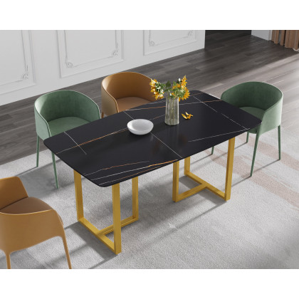 Crenus Pietra Curved Rectangular Dining Table - Gray/Gold, 70.87''