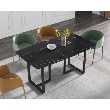 Crenus Pietra Curved Rectangular Dining Table - Gray/Gold, 70.87''