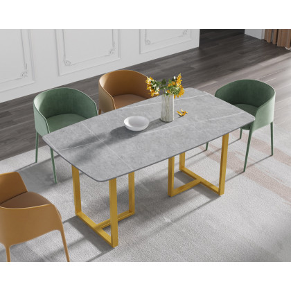 Crenus Pietra Curved Rectangular Dining Table - Gray/Gold, 70.87''