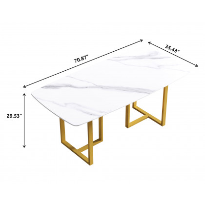 Crenus Pietra Curved Rectangular Dining Table - Gray/Gold, 70.87''