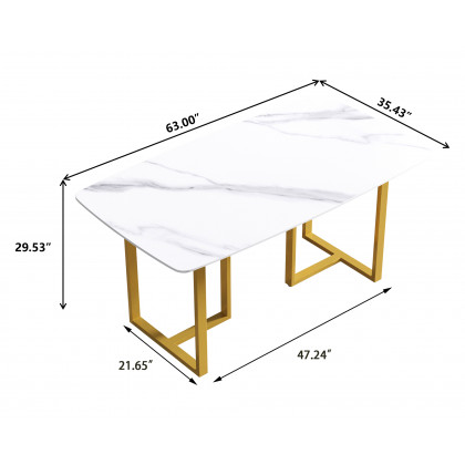 Crenus Pietra Curved Rectangular Dining Table - Gray/Gold, 70.87''