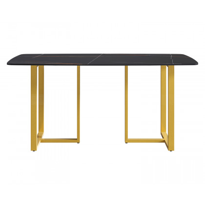 Crenus Pietra Curved Rectangular Dining Table - Gray/Gold, 70.87''