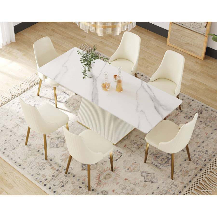 Crenus Luna Rectangular Dining Table - White/Gold