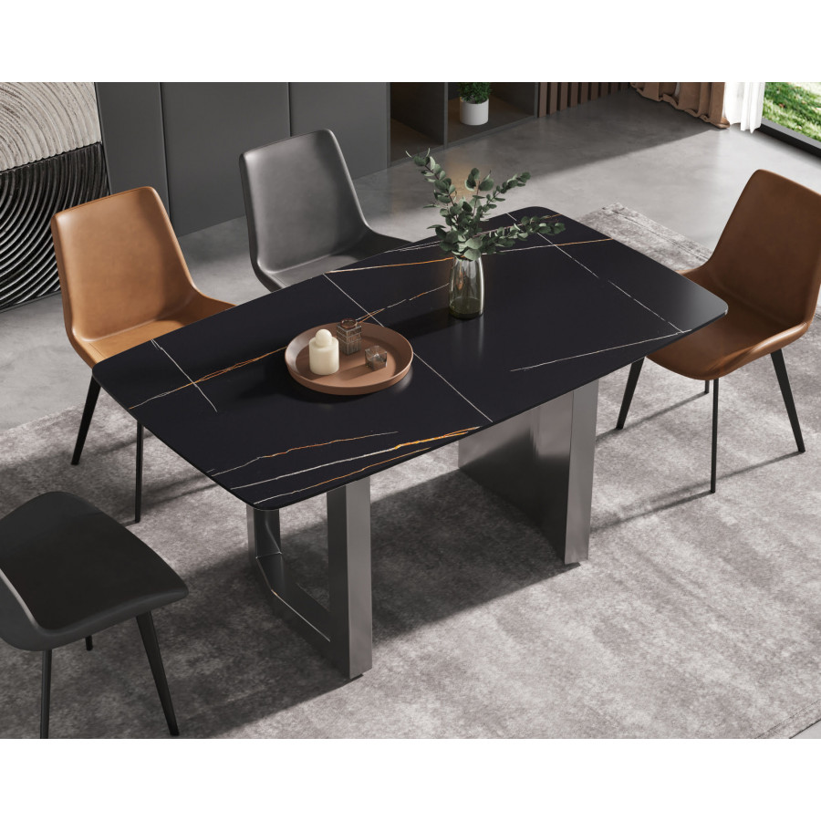 Crenus Basalto Curved Rectangular Dining Table - Black/Gray, 63"