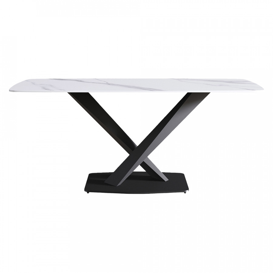 Crenus Lavina Curved Rectangular Dining Table - White/Black, 63”