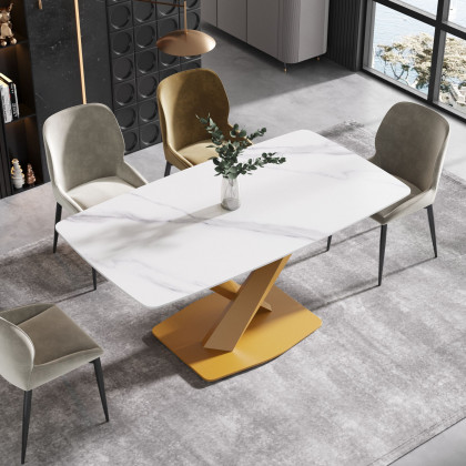 Crenus Lavina Curved Rectangular Dining Table - White/Black, 63”