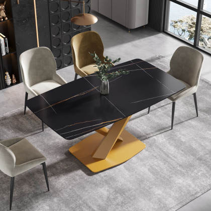 Crenus Lavina Curved Rectangular Dining Table - White/Black, 63”