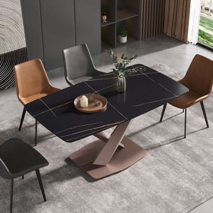 Crenus Lavina Curved Rectangular Dining Table - White/Black, 63”