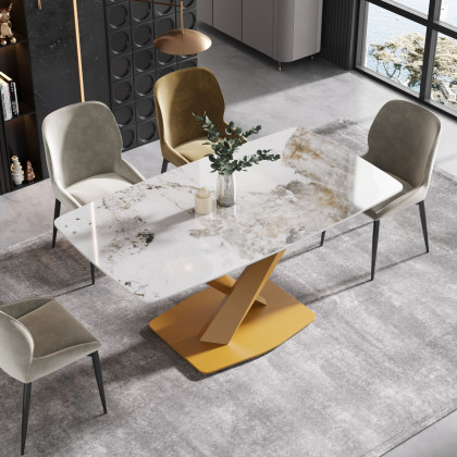 Crenus Lavina Curved Rectangular Dining Table - White/Black, 63”