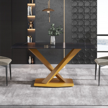 Crenus Lavina Curved Rectangular Dining Table - White/Black, 63”