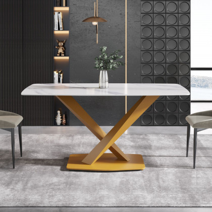 Crenus Lavina Curved Rectangular Dining Table - White/Black, 63”