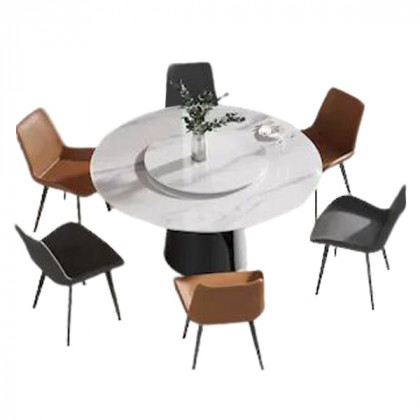 Crenus Round Dining Table with White Lazy Susan - White/Gold, 53.15”