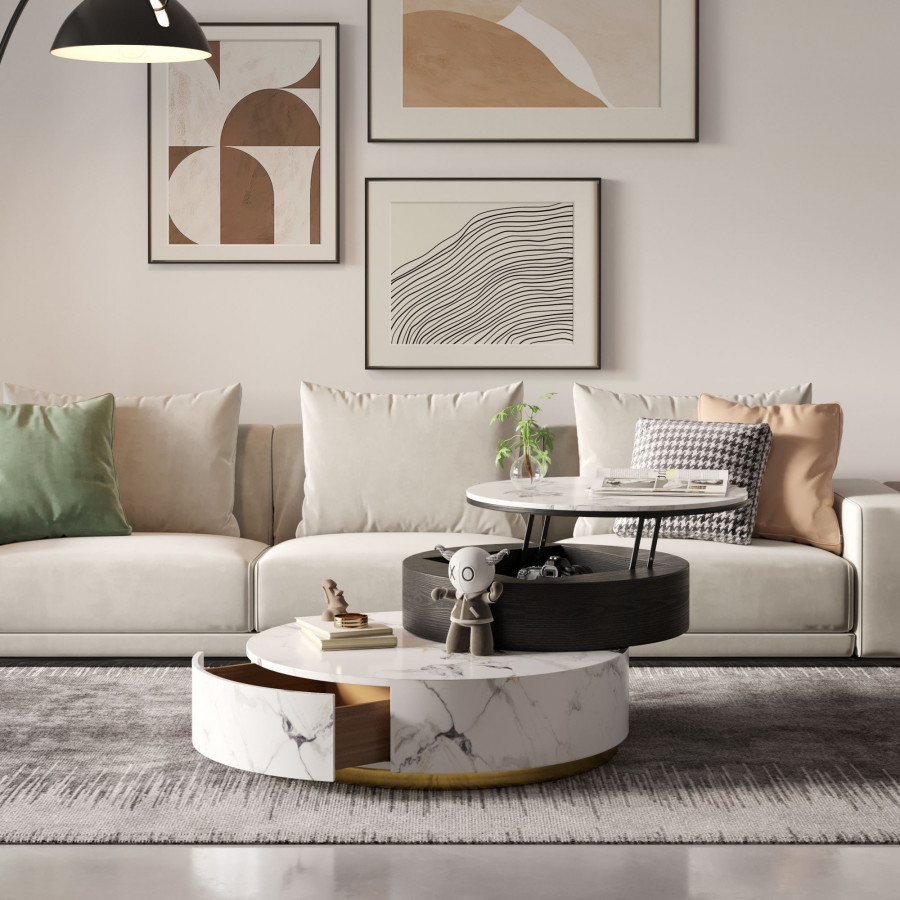 Crenus - Delizia 35.43"-27.56" Lift-Top Marble Coffee Table