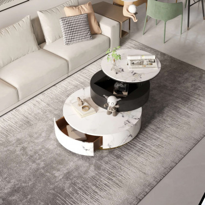 Crenus - Delizia 35.43"-27.56" Lift-Top Marble Coffee Table