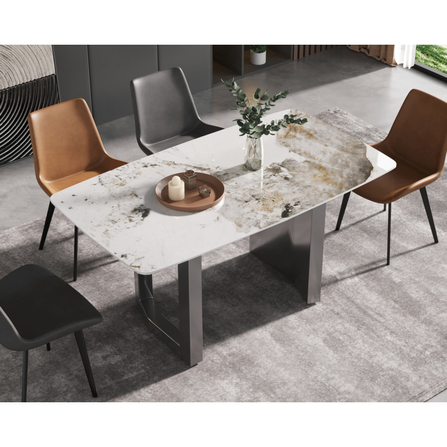 Crenus Basalto Curved Rectangular Dining Table - Pandora/Gray, 70.87''