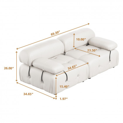 Crenus Lusso 69.3" Loveseat Leather Sectional Sofa With Removable Armrests - Brown