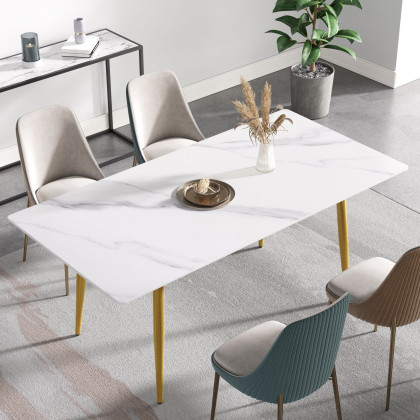 Crenus Sophia Rectangular Dining Table - White/Gold, 63"