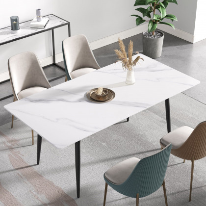Crenus Sophia Rectangular Dining Table - White/Gold, 63"