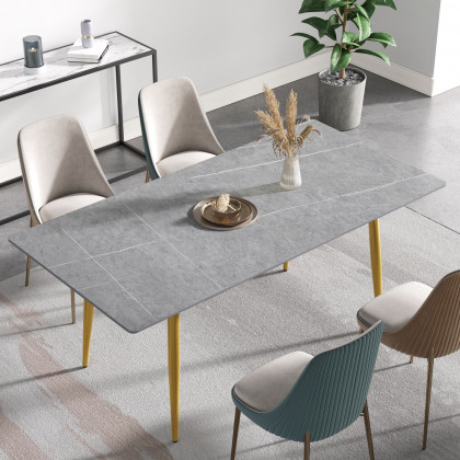 Crenus Sophia Rectangular Dining Table - White/Gold, 63"